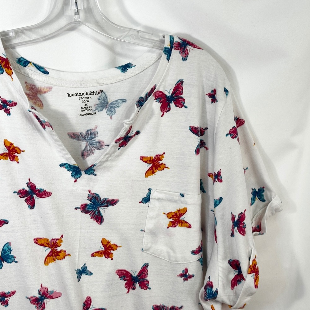 Woman Within Plus Size 30/32 Top 3X Butterfly Print‎ V-Neck Short Sleeve Tee 707 - Picture 4 of 8